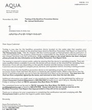 Aqua Pennsylvania Water - Backflow Testing Letter